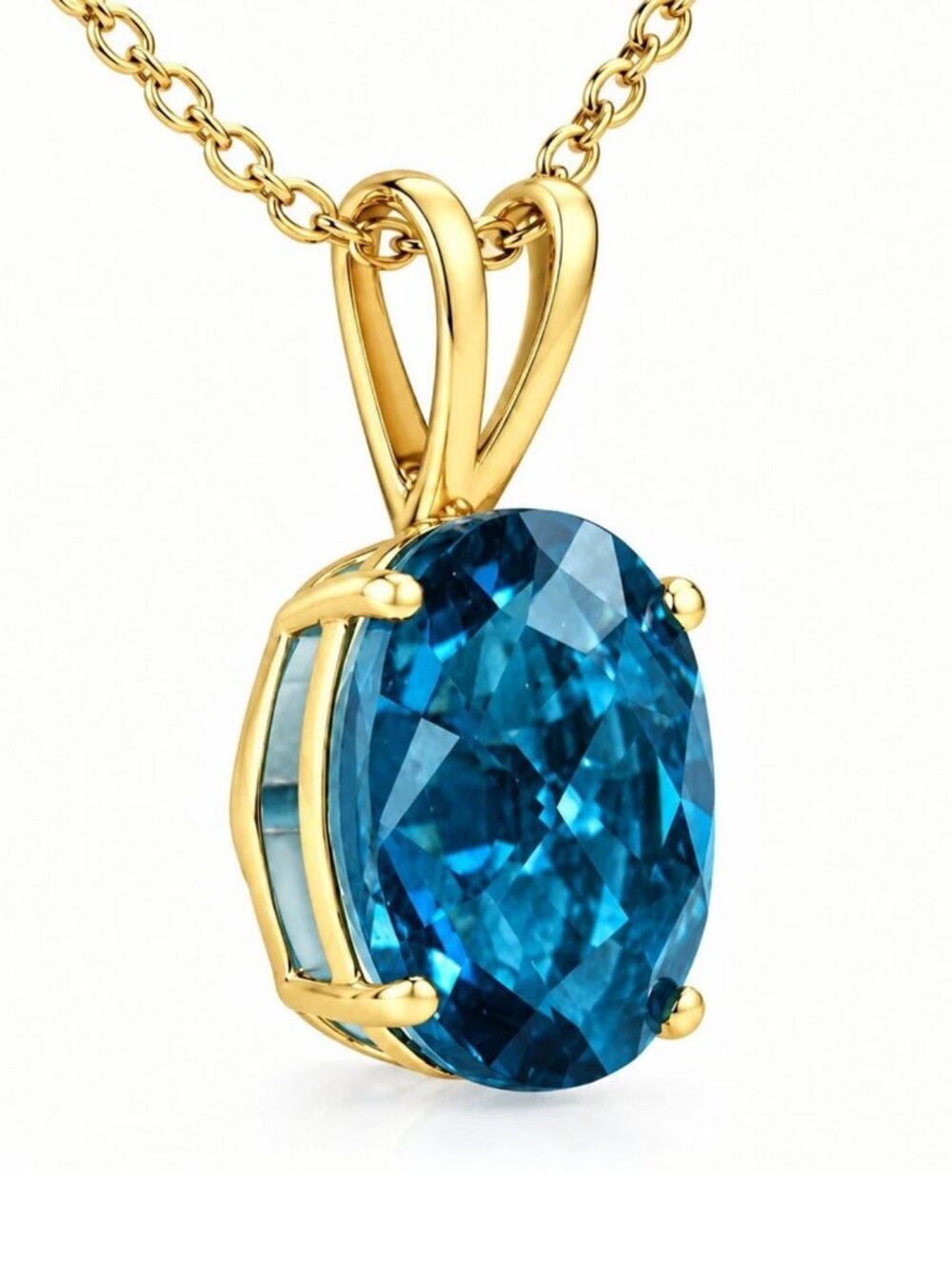 Genuine 3.38 Cts Blue Zircon Pendant 14k Solid Yellow Gold
